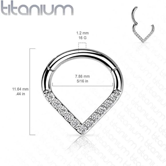 Implant Grade Titanium Hinged Segment Nose Ring Septum Hoop Ring Single Line CZ - Picture 2 of 9